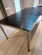 Inox tuintafel met houten blad, Ophalen, Gebruikt