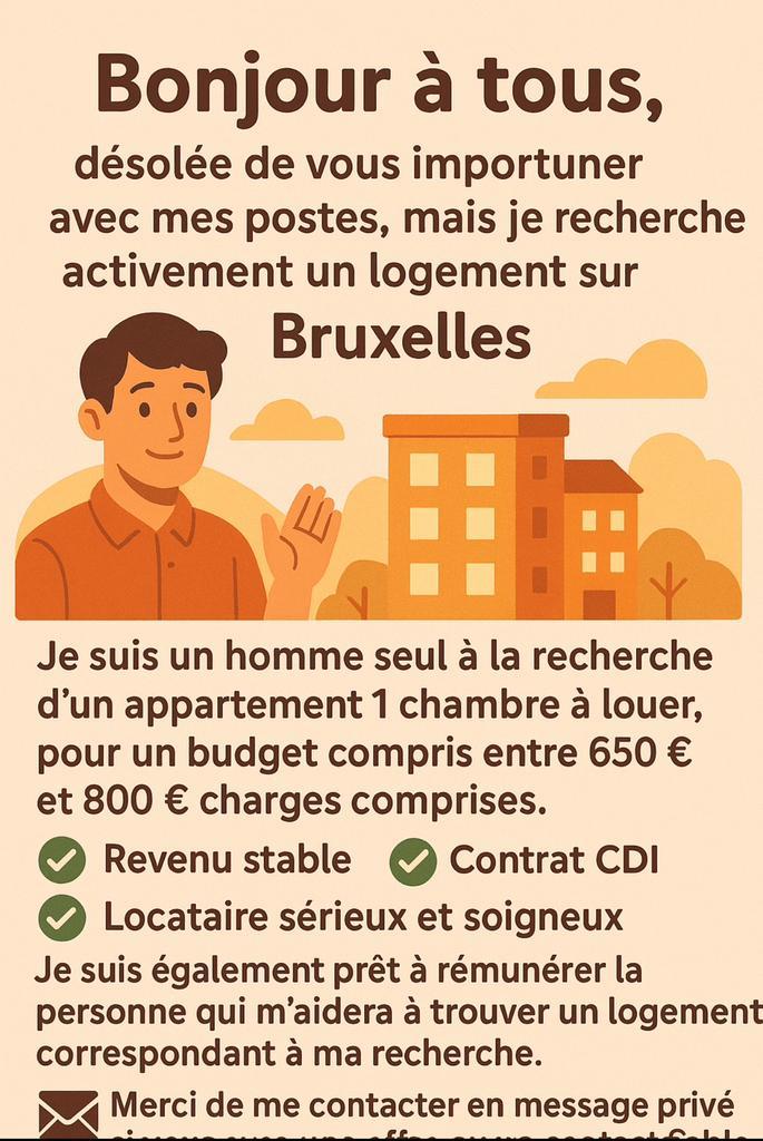Cherche appartement a louer, Immo, Appartementen en Studio's te huur, Brussel
