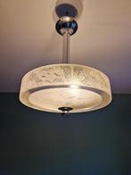 Art Deco kroonluchter, matglas en gegraveerde decoratie, Antiek en Kunst, Ophalen of Verzenden