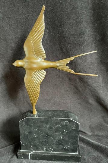 Bronzen art deco zwaluw. 49 cm!! H.Rischmann zuiver brons beschikbaar voor biedingen