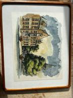 Origineel aquarel stadhuis Oostkamp, Antiek en Kunst, Ophalen
