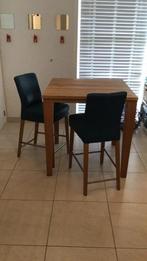 Vol eiken hoge tafel met 2 krukken, Huis en Inrichting, Ophalen of Verzenden, Gebruikt