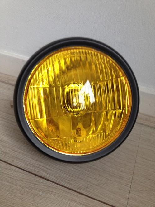Koplamp geel zwart caferacer bobber scrambler gele lens, Motoren, Onderdelen | Merk-onafhankelijk, Nieuw, Ophalen of Verzenden