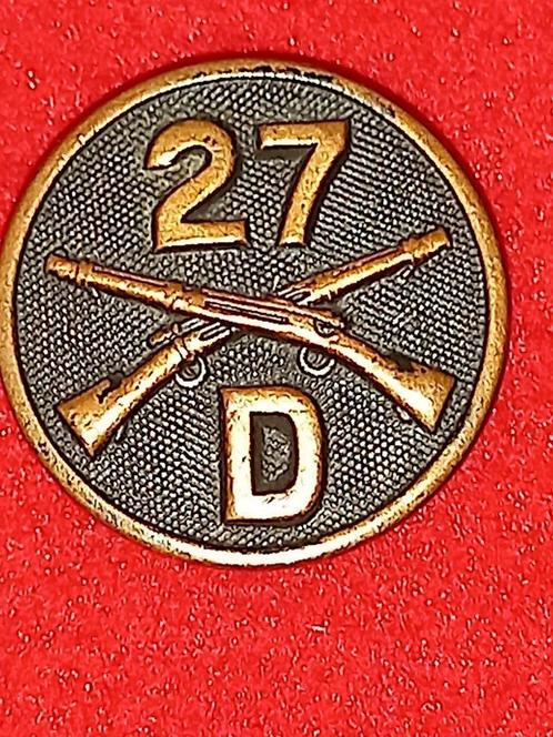 WO1 WOI WW1 WWI : US WW1 Collar-disc 27th IR / D-Co, Verzamelen, Militaria | Algemeen, Landmacht, Embleem of Badge, Ophalen of Verzenden