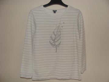 pull blanc lignes argenté, taille 10 ans, marque kiabi, 