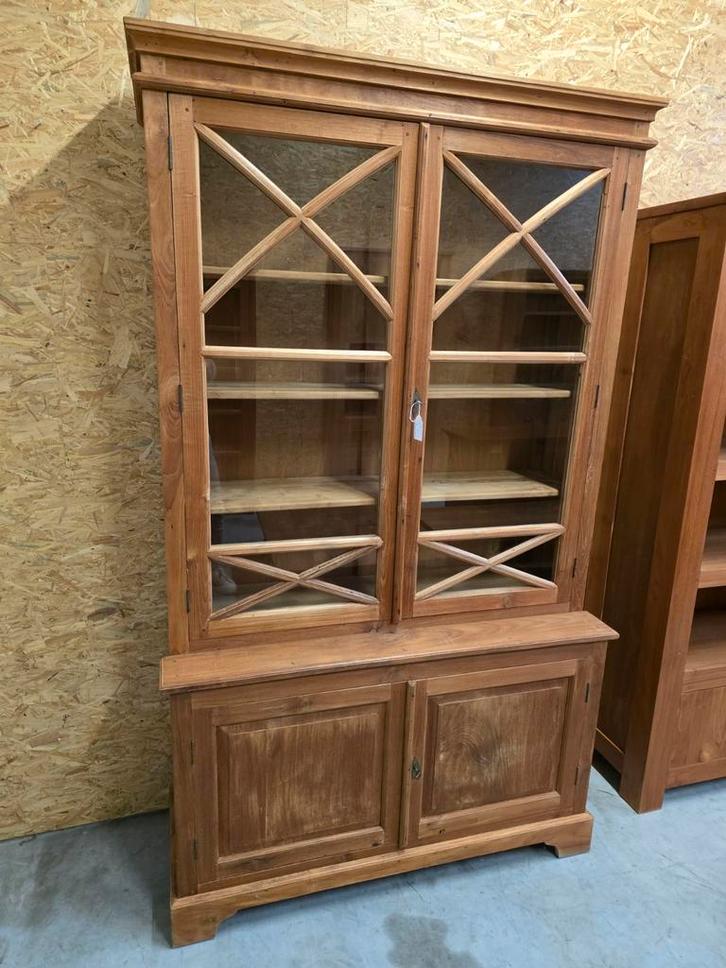 Mooie massief teakhouten vitrinekast/buffetkast 130,5cm, Huis en Inrichting, Kasten | Vitrinekasten, Gebruikt, Ophalen