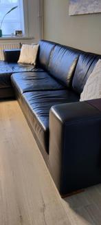 Lederen zetel met longchair, Huis en Inrichting, Zetels | Zetels en Chaises Longues, Ophalen, 250 tot 300 cm, Gebruikt, Leer