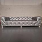 Hauxley 3-Zits Classic Chesterfield Bank – Zilver, Leer, Ophalen of Verzenden
