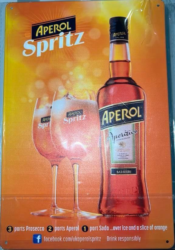 Reclamebord vintage Aperol Spritz 9 - mancave poolhouse new, Verzamelen, Merken en Reclamevoorwerpen, Zo goed als nieuw, Reclamebord