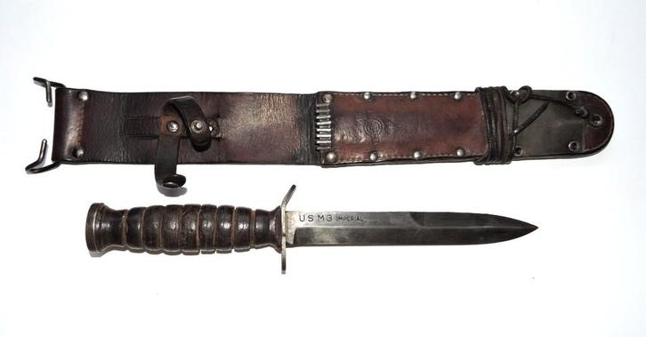 US M3-mes uit 1943 + originele M6 BARWOOD-Scabbard, Verzamelen, Militaria | Tweede Wereldoorlog, Overige soorten, Ophalen of Verzenden