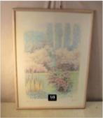 Mooi Geschilderd Aquarel 'Zicht op de Tuin' - M Marten, Antiek en Kunst, Kunst | Schilderijen | Klassiek, Ophalen of Verzenden