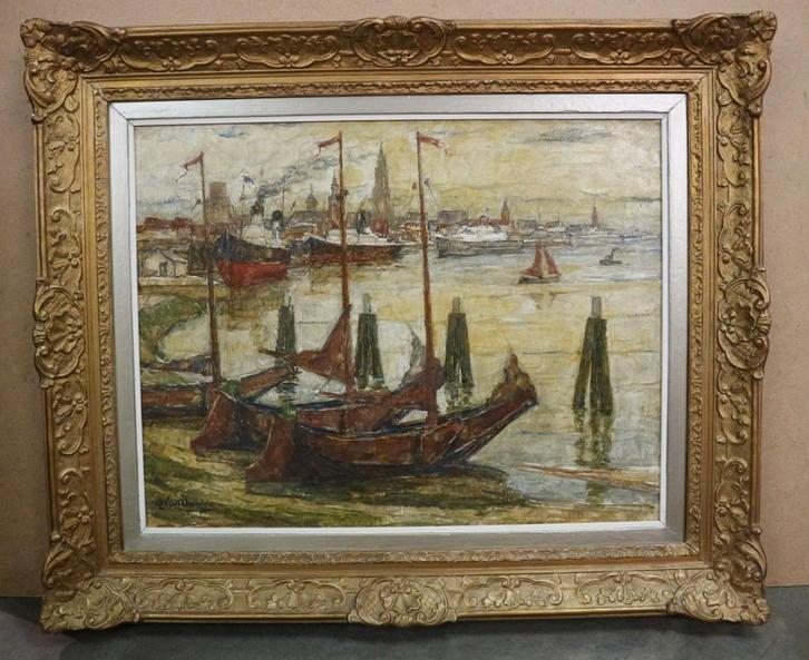 Alfons VAN BEURDEN, de Rijnkaai in Antwerpen, Antiek en Kunst, Kunst | Schilderijen | Klassiek, Ophalen of Verzenden
