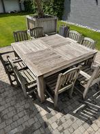 Vierkante teak tafel met 8 gratis stoelen, Tuin en Terras, Tuintafels, Ophalen, Gebruikt, Vierkant, Teakhout