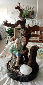 bonsai schaal met beeld visser en boom tak vintage, Huis en Inrichting, Kamerplanten, Bloeiende kamerplant, Ophalen of Verzenden