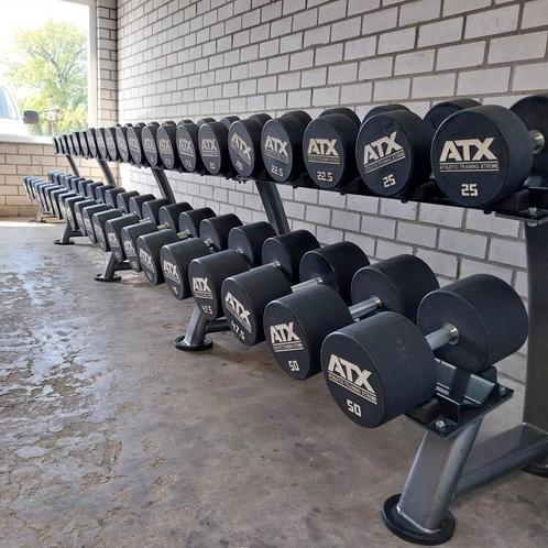 ATX urethane dumbells set 2.5 kilo tot 50 kilo+dumbells rack, Sport en Fitness, Fitnessmaterialen, Zo goed als nieuw, Ophalen