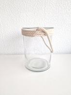 Grand pot en verre / lanterne / vase avec corde en jute, Enlèvement ou Envoi, Comme neuf, Verre, Moins de 50 cm