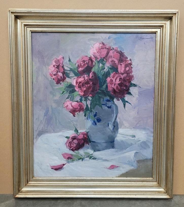 Lucien VERHAVERT, vaas met bloemen, Antiek en Kunst, Kunst | Schilderijen | Klassiek, Ophalen of Verzenden