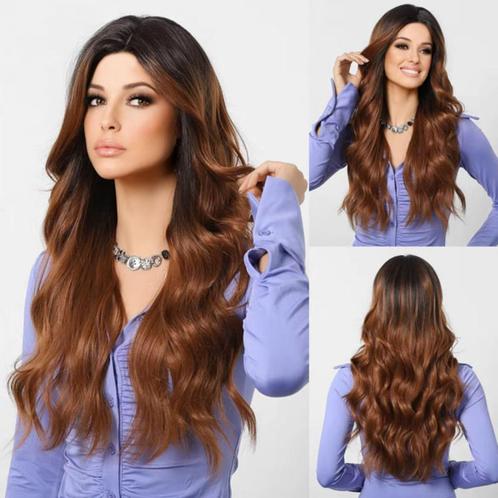 Luxe pruik lang krullend haar in bruinmix zonder pony model, Handtassen en Accessoires, Uiterlijk | Haarverzorging, Nieuw, Pruik of Haarverlenging