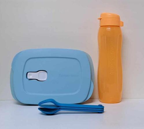 Tupperware « CrystalWave » EcoFles Slim 500 ml + Couverts, Maison & Meubles, Cuisine| Tupperware, Neuf, Boîte, Bleu, Orange, Enlèvement ou Envoi