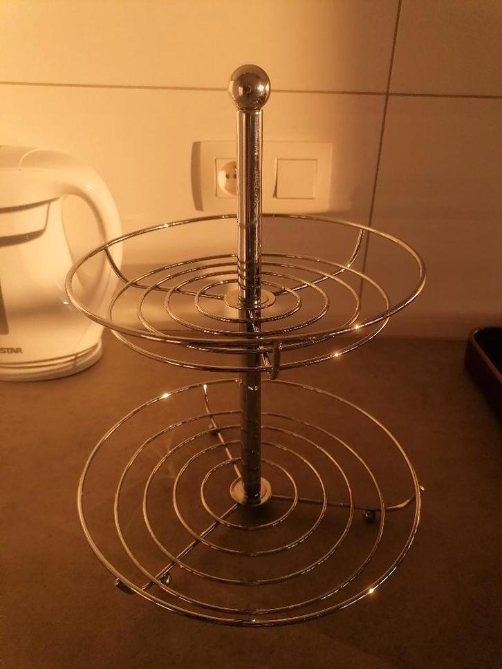 Metalen fruitmand / etagère – 2 verdiepingen – chroom, Huis en Inrichting, Keuken | Servies, Nieuw, Ophalen