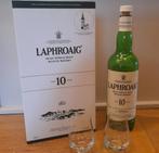Bouteille vide Laphroaig Islay Single Malt 10 ans+verres+boî, Collections, Marques de bière, Autres types, Utilisé, Enlèvement ou Envoi