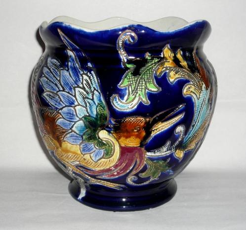 FAIENCERIE DE WASMUËL AMC CACHE-POT DECOR INCRUSTÉ CA 1900, Antiek en Kunst, Antiek | Keramiek en Aardewerk, Ophalen of Verzenden