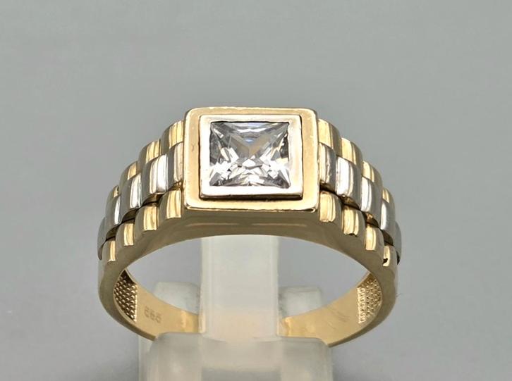 Gouden heren rolex ring schakelmotief en zirkonia. 2026/75, Handtassen en Accessoires, Ringen, Zo goed als nieuw, Dame of Heer