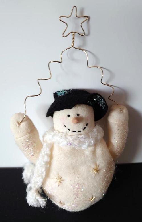 Sneeuwman onder goudkleurige ster met sjaal en glinsters, Diversen, Kerst, Zo goed als nieuw, Ophalen of Verzenden