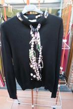 Pulleke zwart lint in kraag Edward Achour mt 40, Kleding | Dames, Truien en Vesten, Maat 38/40 (M), Zwart, Nieuw, Ophalen of Verzenden