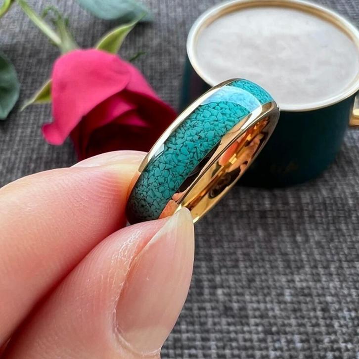 Trouwringen wolfraam Turquoise - Nadia - Rosé goud, Handtassen en Accessoires, Ringen, Nieuw, Dame of Heer, Overige kleuren, Overige materialen