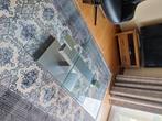 Inox salontafel met glazen blad(uitschuifbaar), Huis en Inrichting, Tafels | Salontafels, Ophalen, Gebruikt, 100 tot 150 cm, 50 tot 100 cm