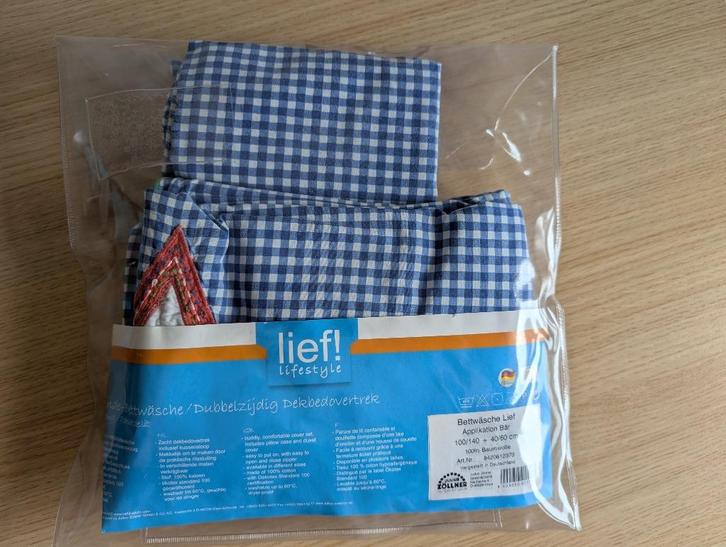 Dubbelzijdig dekbedovertrek + kussensloop - lief!, Kinderen en Baby's, Kinderkamer | Beddengoed, Gebruikt, Dekbedovertrek, Blauw