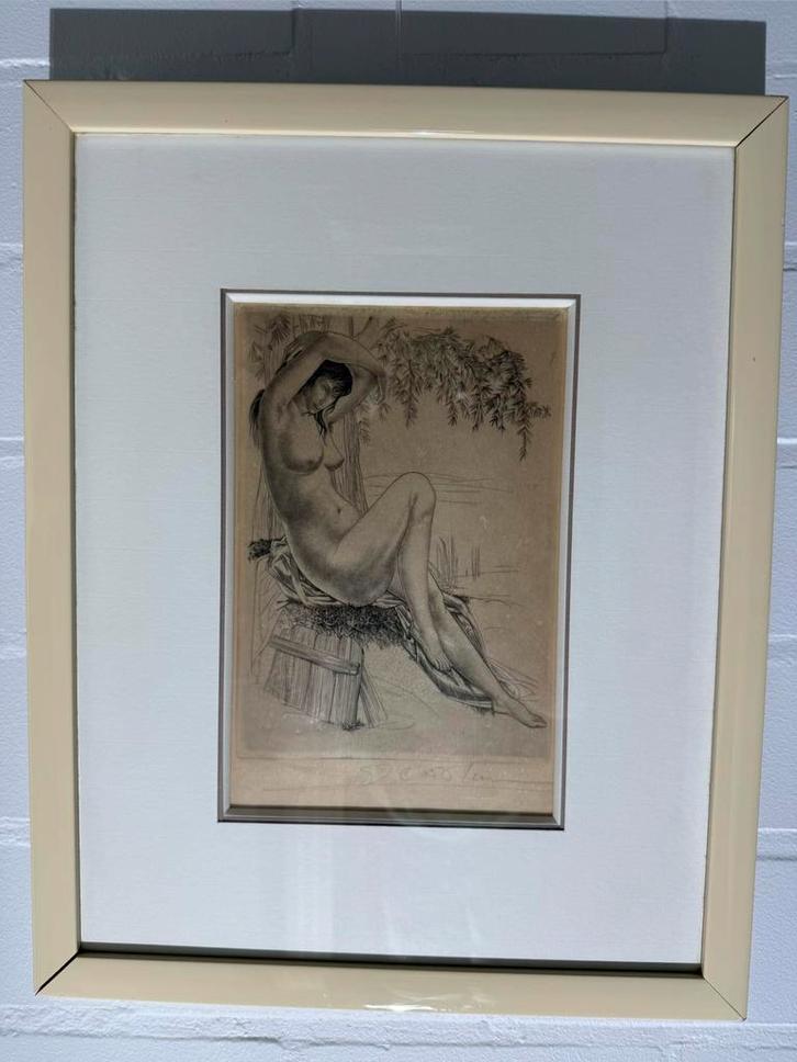 Burijngravure “Naakt bij boom” – Gustaaf De Bruyne (1964), Antiquités & Art, Art | Eaux-fortes & Gravures, Enlèvement