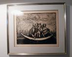 René de Coninck - ets aquatint - "drie mannen in een boot", Antiek en Kunst, Ophalen of Verzenden
