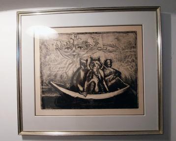 René de Coninck - ets aquatint - "drie mannen in een boot" beschikbaar voor biedingen