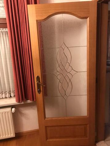Massief eiken binnendeur met geslepen loodglas beschikbaar voor biedingen