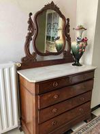 Antieke commode met wit marmer blad en spiegel, Antiek en Kunst, Ophalen