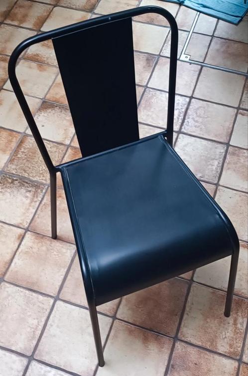 6 metalen stoelen, industriële stijl, zwart gelakt, Huis en Inrichting, Stoelen, Zo goed als nieuw, Zwart, Ophalen