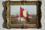 "Vissersboten in de haven" Impressionistisch schilderij, Antiek en Kunst, Kunst | Schilderijen | Klassiek, Verzenden