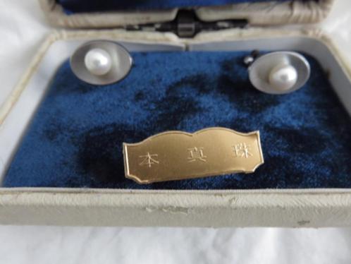 Japanse manchetknopen met een parel, Handtassen en Accessoires, Manchetknopen, Gebruikt, Zilver, Verzilverd, Ophalen of Verzenden