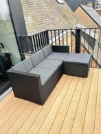 Lounge zetel met hocker en tafel met glazen plaat, Tuin en Terras, Ophalen, Zo goed als nieuw