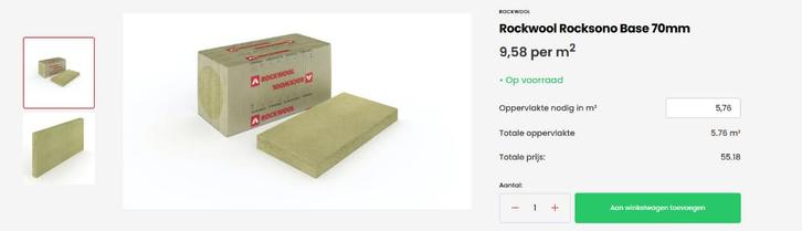 Rotswol (steenwol) isolatie 70 mm, Doe-het-zelf en Bouw, Isolatie en Afdichting, Nieuw, Vloerisolatie, Muurisolatie, Steenwol