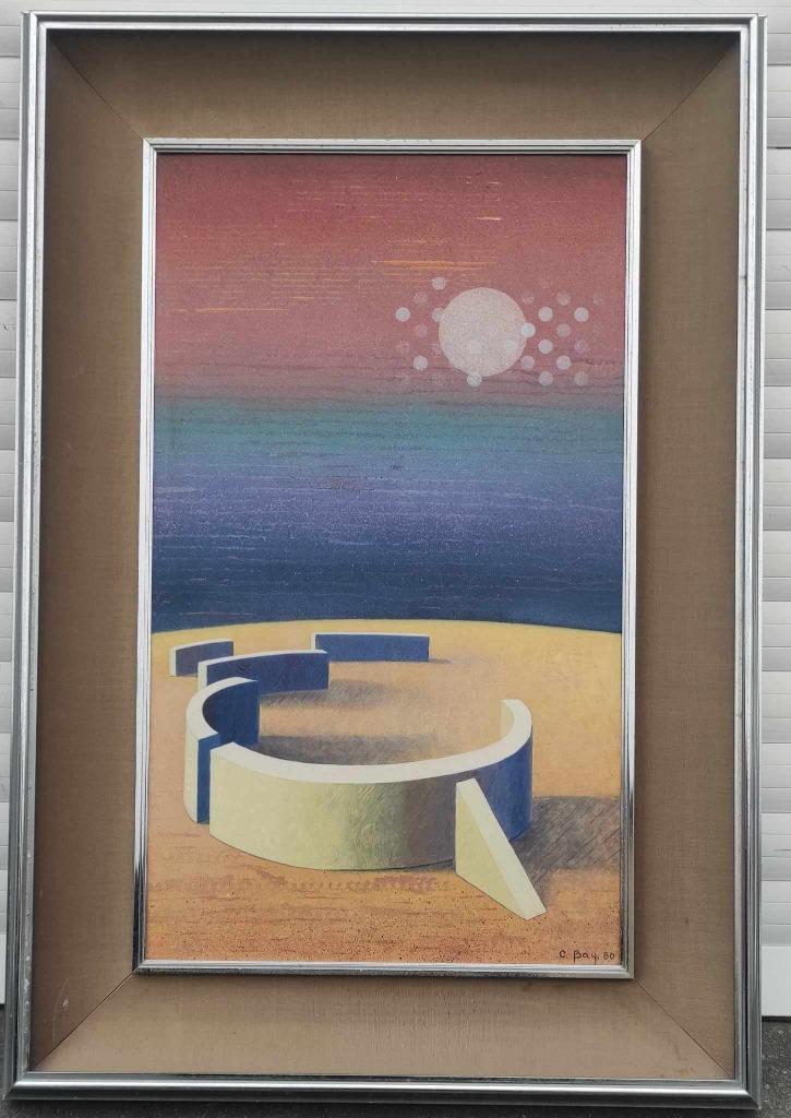 Huile sur toile cartonné signe c bay 80, Antiek en Kunst, Kunst | Schilderijen | Klassiek, Ophalen of Verzenden