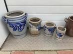 Veel bruine en blauwe oude Roompotten bloempotten 4 bruin e, Antiek en Kunst, Ophalen of Verzenden