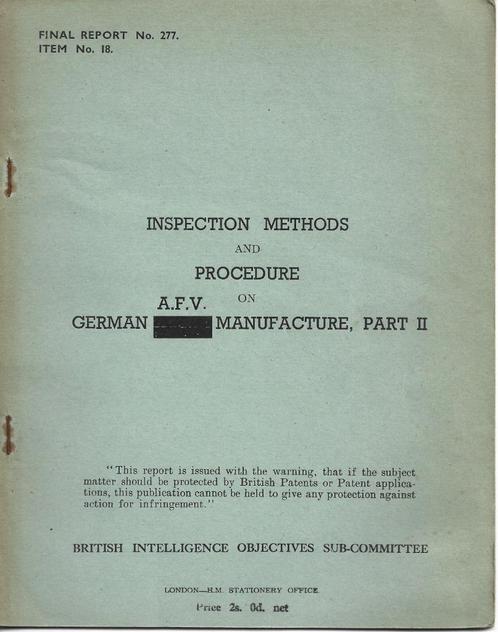 Inspection Methods and procedure on German A.F.V. Manufactur, Verzamelen, Militaria | Tweede Wereldoorlog, Overige soorten, Overige typen