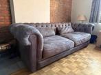 Chesterfield-stijl 3-zit - donkergrijs/taupe suède look, Huis en Inrichting, Zetels | Zetels, Ophalen, Overige materialen, Gebruikt