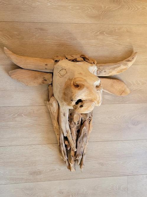 Grote dierenkop in teak en drijfhout, Huis en Inrichting, Woonaccessoires | Wanddecoraties, Gebruikt, Ophalen