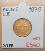 20 FR   1878   LEOPOLD II    BELGIE   GOUD   € 540, Postzegels en Munten, Losse munt, Goud, Goud, Ophalen of Verzenden