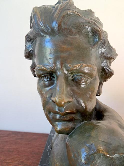 Buste en Bronze Signé – J. Dommisse - Belgique, 1950, Antiek en Kunst, Antiek | Brons en Koper, Brons, Ophalen