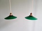 Paar conische groene opaline hanglampen, jaren dertig, Antiek en Kunst, Ophalen of Verzenden